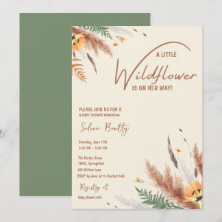 Pampas Grass A Little Wildflower Baby Girl Shower Invitation
