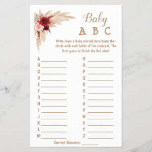 Pampas Grass   ABC Baby Shower Game Card