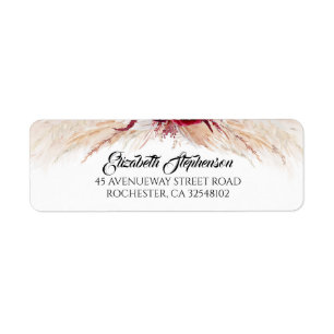 Pampas Grass and Burgundy Red Accents Return Address Label