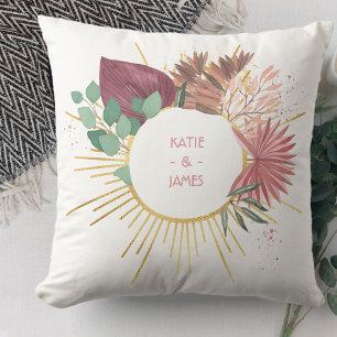 Pampas Grass and Gold Sun Mandala Anniversary Cushion
