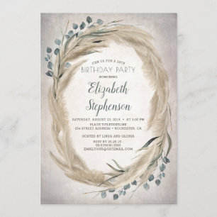 Pampas Grass and Greenery Boho Chic Birthday Invitation