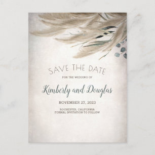 Pampas Grass and Greenery Boho Save the Date Announcement Postcard