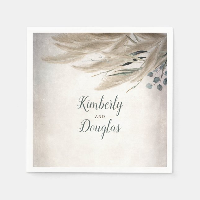 Pampas Grass and Greenery Boho Wedding Napkin (Front)