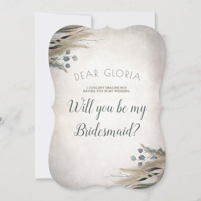 Pampas Grass and Greenery Bridesmaid Proposal Invitation (Front)