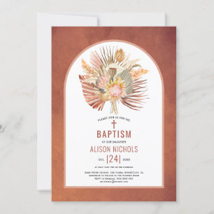 Pampas grass and palm terracotta baptism invitation