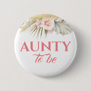 Pampas Grass and Pink Flowers Baby Shower 6 Cm Round Badge