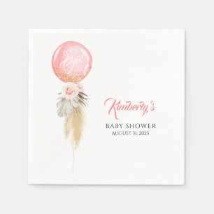 Pampas Grass and Pink Flowers Balloon Baby Shower Napkin