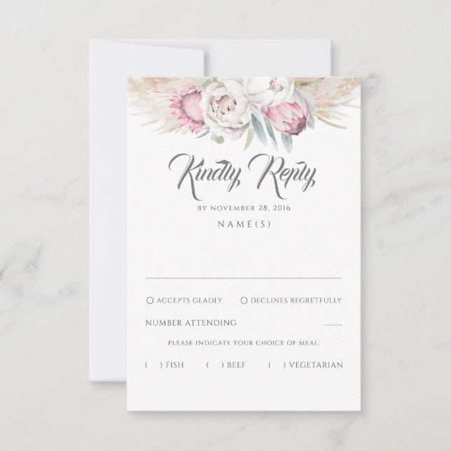 Pampas Grass and Pink King Protea Wedding RSVP (Front)