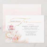 Pampas Grass and Pink Tea Pot Bridal Shower Tea