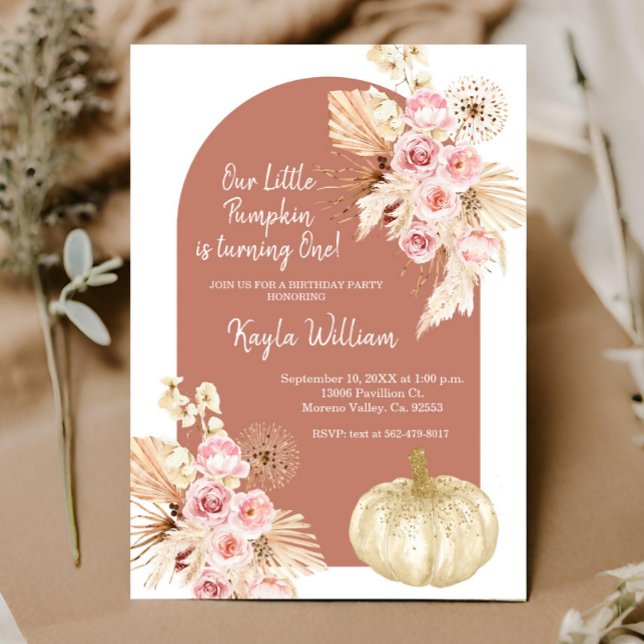 Pampas Grass and Pumpkin Birthday  Invitation (Creator Uploaded)