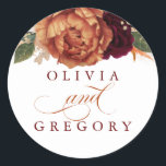 Pampas Grass and Rust Terracotta Flowers Elegant Classic Round Sticker<br><div class="desc">Pampas grass floral rust terracotta wedding stickers</div>