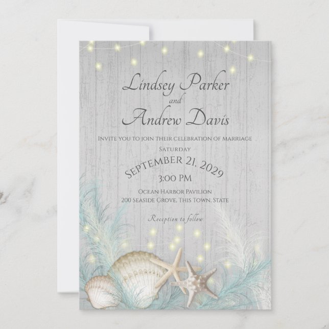 Pampas Grass and Starfish Rustic Beach Invitation (Front)