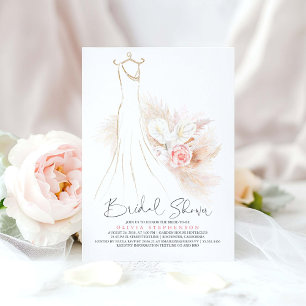 Pampas Grass and Wedding Dress Bridal Shower Invitation