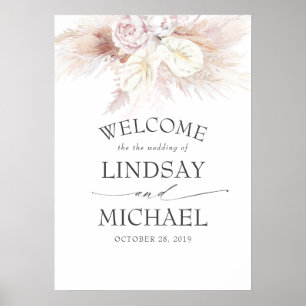 Pampas Grass and White Anthuriums Wedding Welcome Poster