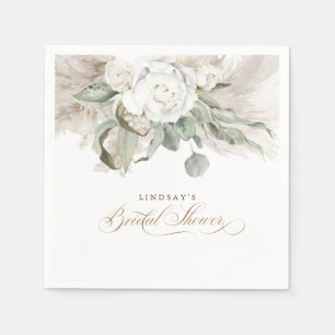 Pampas Grass and White Flowers Bridal Shower Napkin