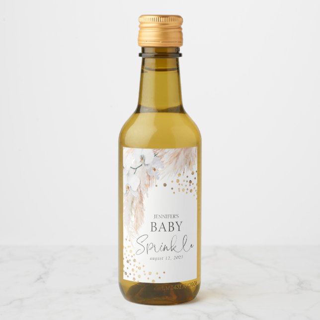 Pampas Grass and White Orchids Boho Wine Label (Front)