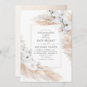 Pampas Grass and White Orchids Engagement Party Invitation
