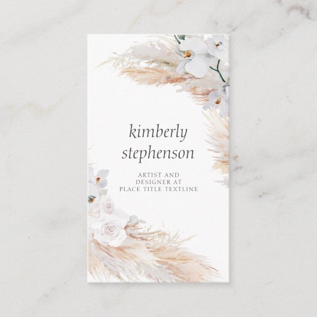 Pampas Grass and White Orchids Tropical Foliage Business Card (Front)
