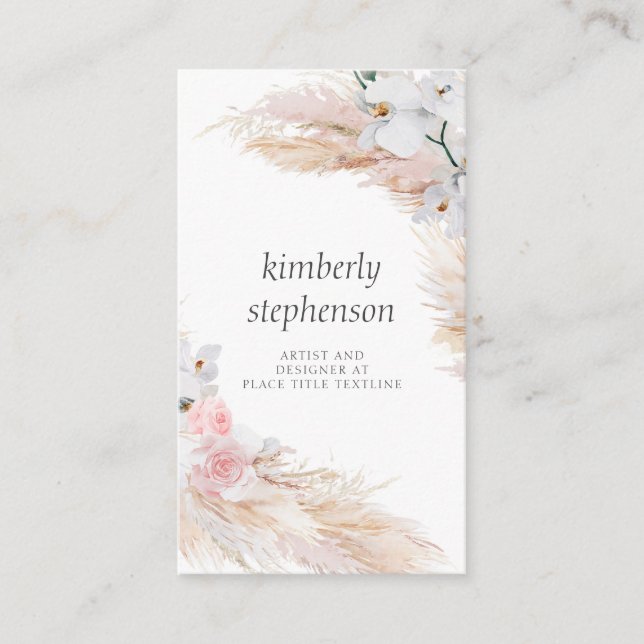 Pampas Grass and White Orchids Tropical Foliage Business Card (Front)