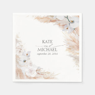 Pampas Grass and White Orchids Tropical Wedding Napkin