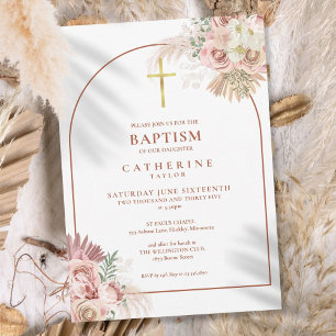 Pampas Grass Arch Baptism Christening Invitation