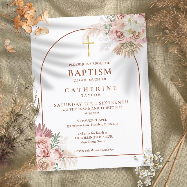 Pampas Grass Arch Baptism Christening Invitation Postcard (Pampas Grass Arch Baptism Christening Invitation)