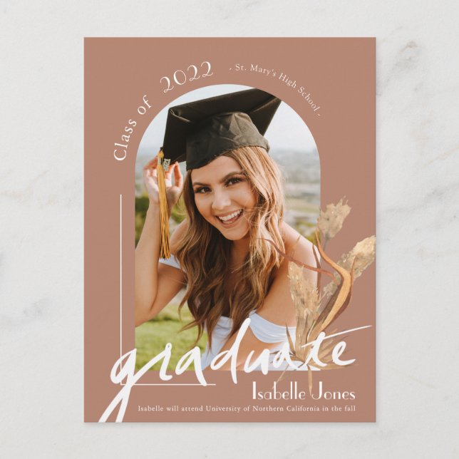 Pampas Grass Arch Photo Graduation Announcement Postcard (Front)