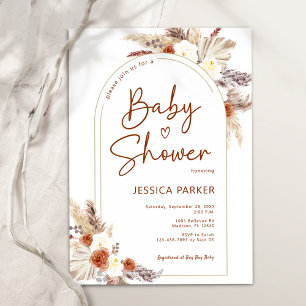 Pampas Grass Arch Terracotta Boho Baby Shower Invitation