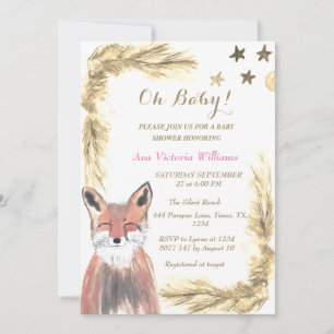 Pampas Grass Baby Girl Watercolor Pink Beige Invitation