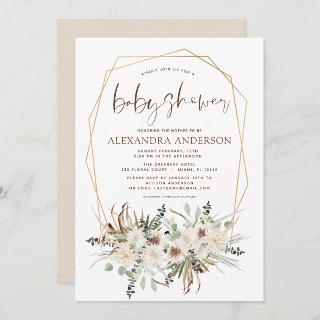 Pampas Grass Baby Shower Boho Eucalyptus Invitatio Invitation (Front/Back)
