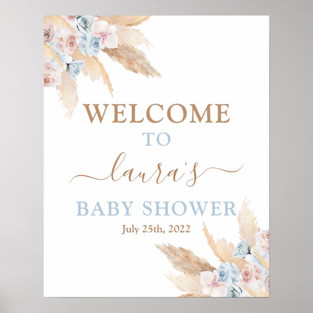 Pampas Grass Baby Shower Boy Welcome sign (Front)