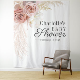 Pampas Grass Baby Shower Terracotta Backdrop Tapestry