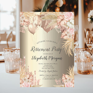 Pampas Grass Balloons Champagne Retirement   Invitation