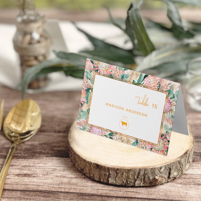 Pampas Grass Beef Meal Choice Guest Name Card (Creator Uploaded)