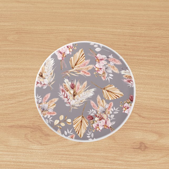 Pampas grass beige pink grey floral pattern ceramic knob (Creator Uploaded)