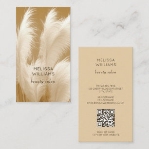 Pampas Grass Beige Sepia Photo QR Code Business Card