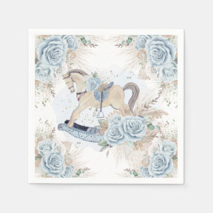 Pampas Grass Blue Floral Rocking Horse Baby Shower Napkin