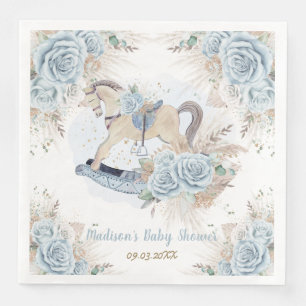 Pampas Grass Blue Floral Rocking Horse Baby Shower Napkin