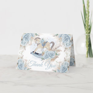 Pampas Grass Blue Floral Rocking Horse Baby Shower Thank You Card