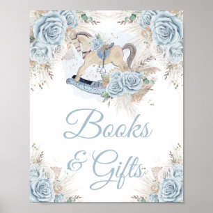Pampas Grass Blue Floral Rocking Horse Books Gifts Poster