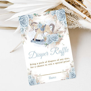 Pampas Grass Blue Floral Rocking Horse Diaper  Enclosure Card
