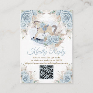 Pampas Grass Blue Floral Rocking Horse RSVP QR  Enclosure Card
