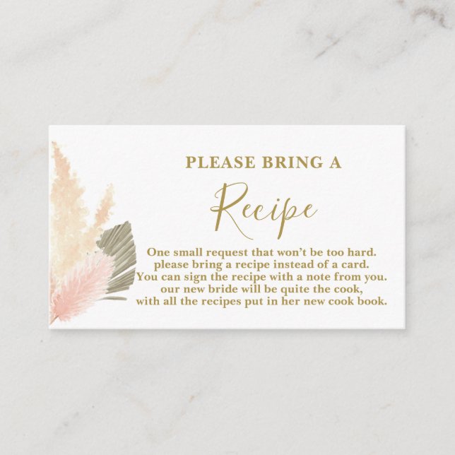 Pampas Grass Blush Bridal Shower Recipe Card (Front)