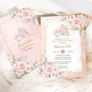 Pampas Grass Blush Floral Tea Party Baby Shower  Invitation