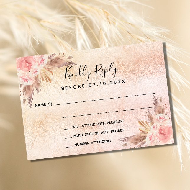 Pampas grass blush florals boho RSVP (Creator Uploaded)