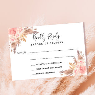 Pampas grass blush florals boho wedding RSVP Card