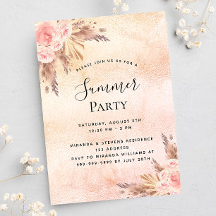 Pampas grass blush florals summer outdoor party invitation