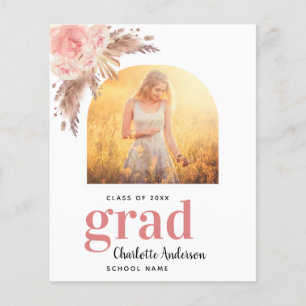 Pampas grass blush graduation announcement card