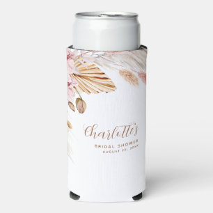 Pampas Grass Blush Pink Floral Bridal Shower Seltzer Can Cooler