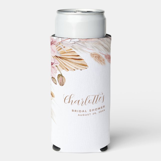 Pampas Grass Blush Pink Floral | Bridal Shower Seltzer Can Cooler (Seltzer Front)